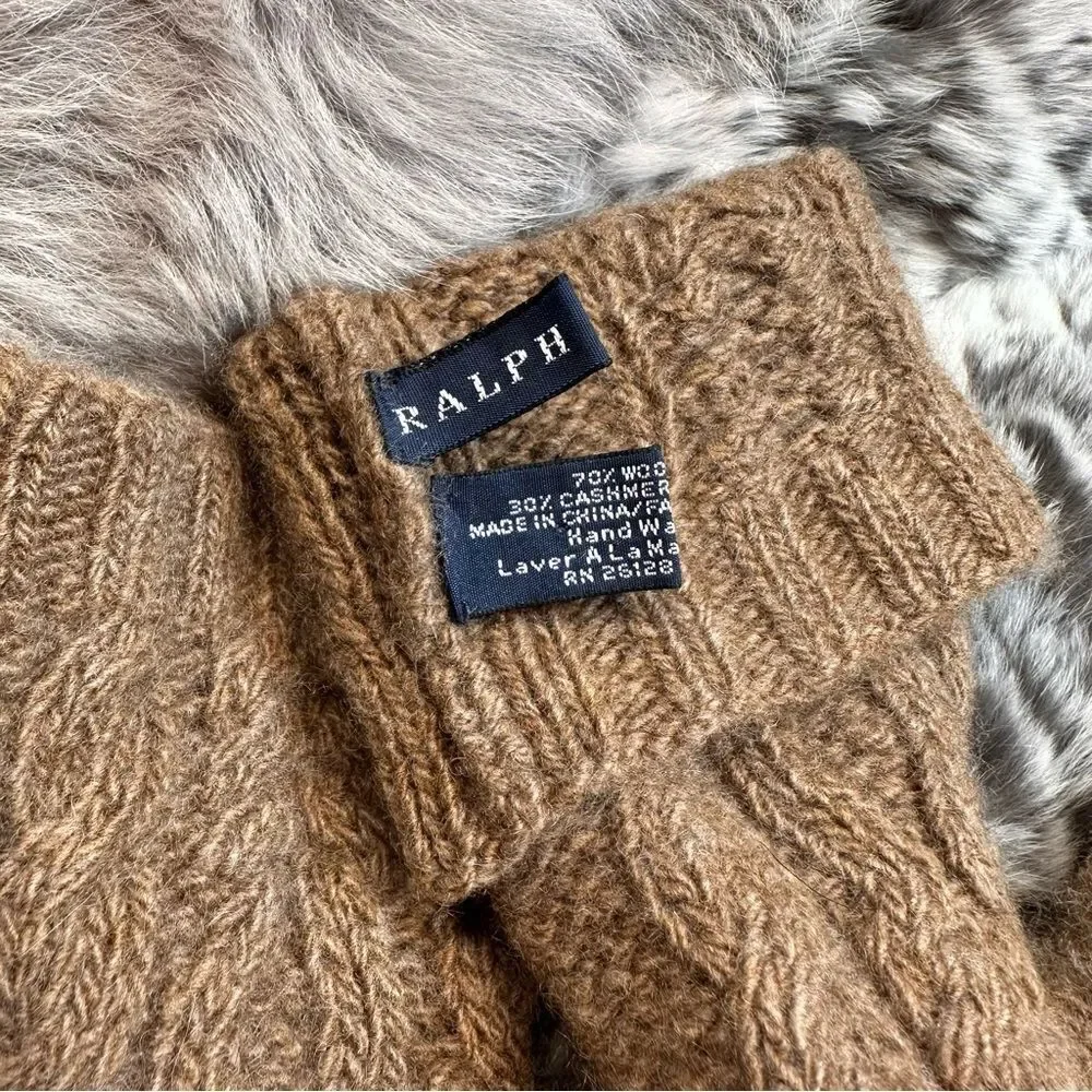 *Ralph Lauren Blue Label Caramel Cashmere Blend Cable Knit Fingerless Gloves